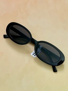 Free People Black Slim Oval Boho Retro Sunglasses
